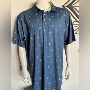 DEVEREUX GOLF Men's Blue Fiesta Polo  Golf Shirt with Green Accents - XXL